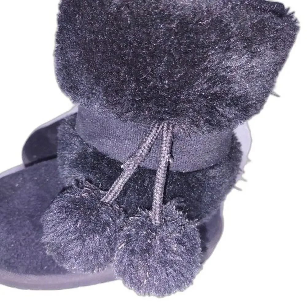 Black Faux Fur Pom Pom Boots for Toddler‎ size 6